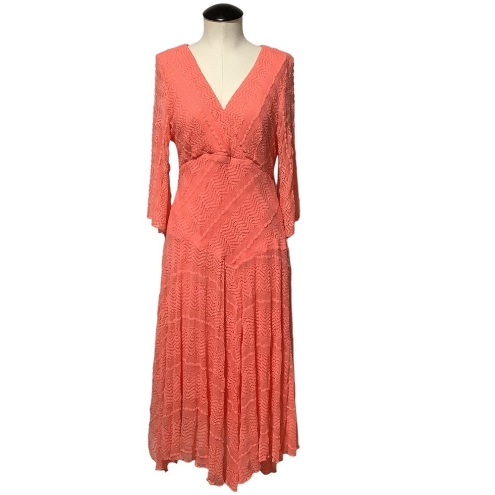 RABBIT RABBIT RABBIT 3/4 Sleeve‎ Coral Lace Midi Dress - Size 12
